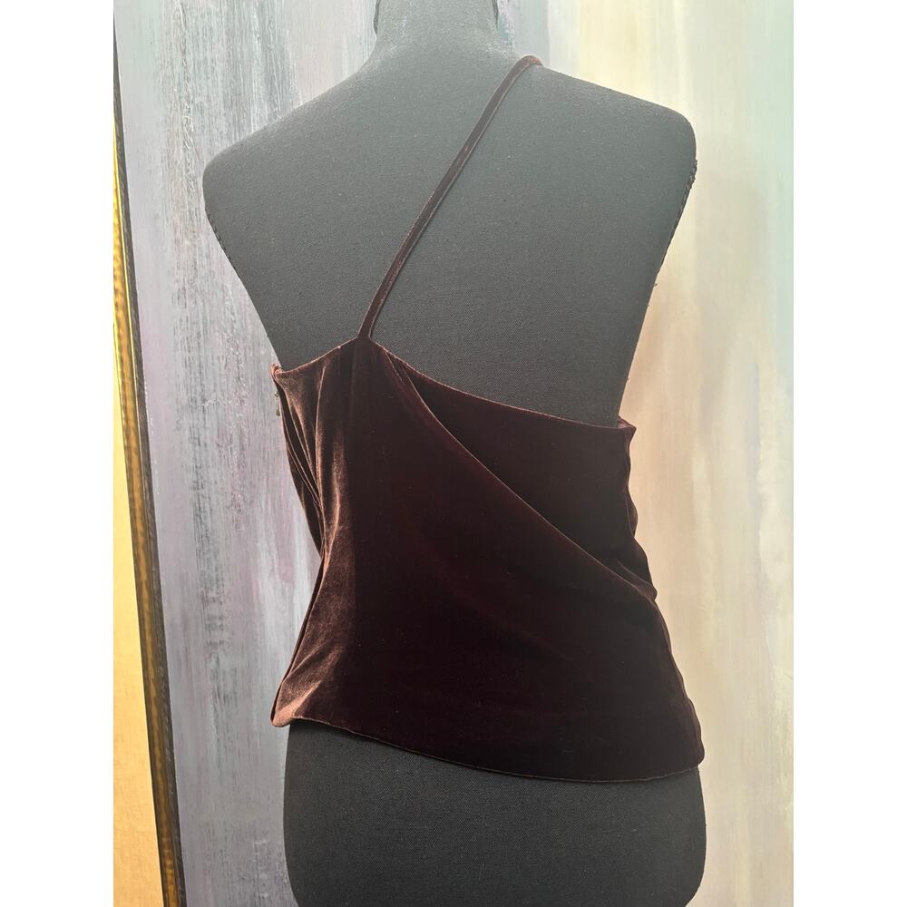 Ann Taylor Silk Blend Velvet One Shoulder Top Brown Asymmetrical Cocktail Sz 6 - Picture 2 of 9